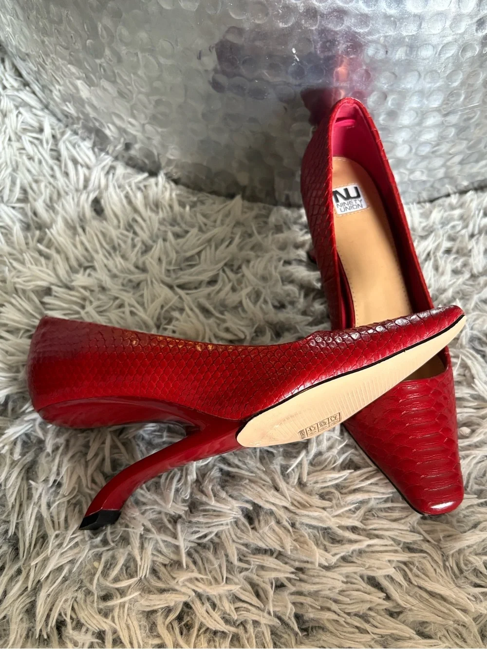 NEW ART Red Snakeskin Alligator Leather Pointed Toe Pumps Wedge Heels Shoes